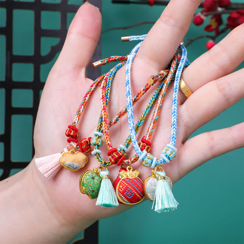 Buddha Stones Braided Five Color Cord Song Brocade Ruyi Scepter Tassel Luck Bracelet - image 7