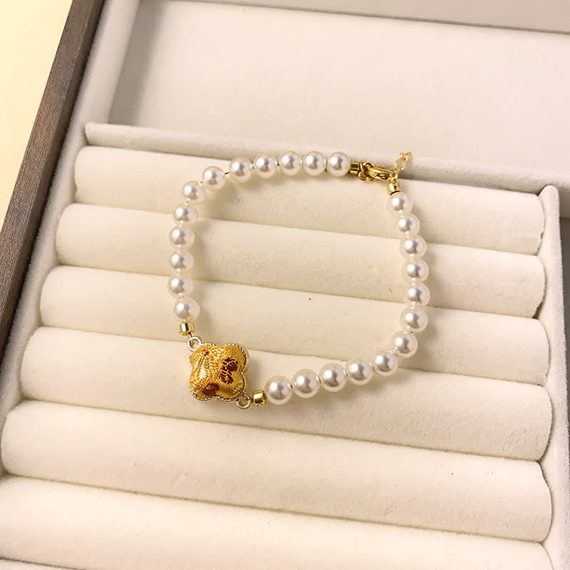 Buddha Stones Pearl Song Brocade Clover Purity New Chinese Bracelet - Gold(Same Color Tone – Pattern Varies) - image 2