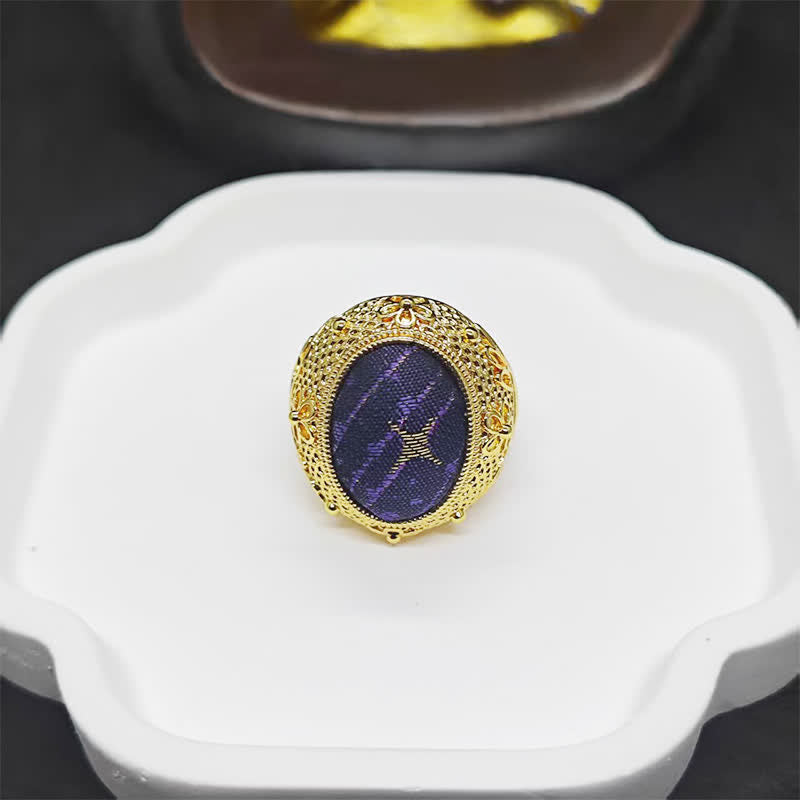 Buddha Stones Song Brocade Prosperity Pigeon egg Oval Adjustable Chinese Style Ring - image 2
