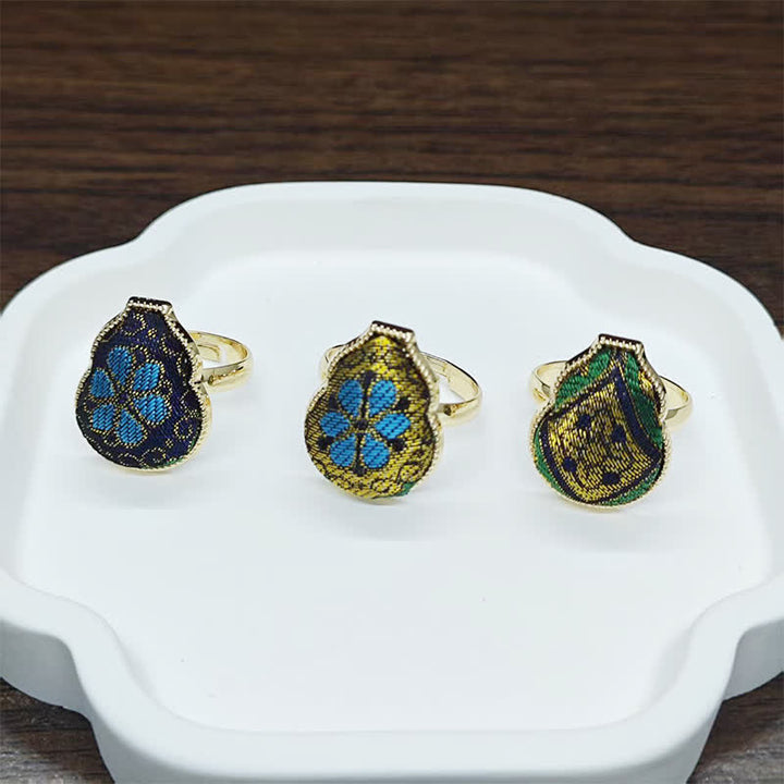 Buddha Stones Song Brocade Gourd Shaped Blessing Adjustable Vintage Chinese Style Ring - image 14