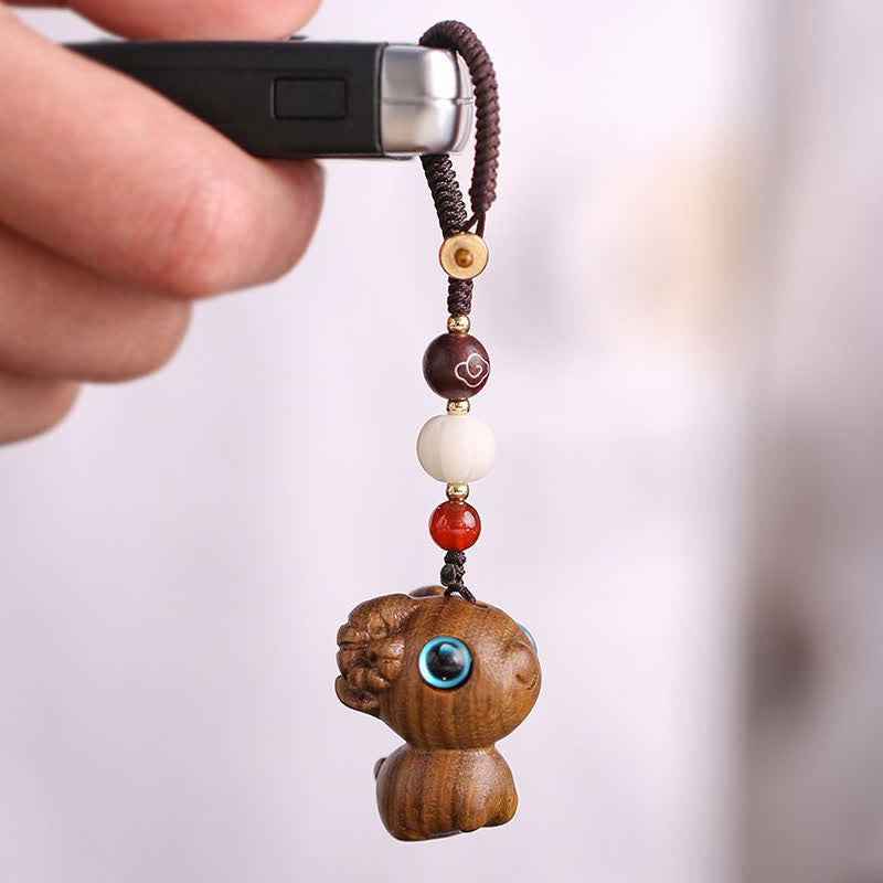 Buddha Stones Green Sandalwood Sheep Luck Hand Carved Keychains - image 2