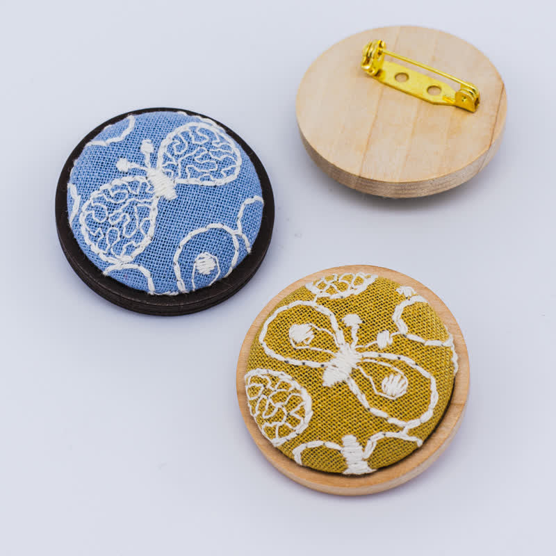 Buddha Stones Wooden Hand Carved Embroidered Flower Butterfly Grounding Round Necklace - image 15