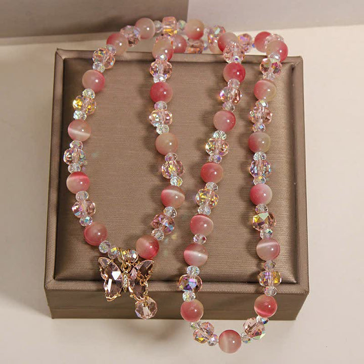 Buddha Stones Peach Cat's Eye Butterfly Love Triple Wrap Faceted Bracelet - image 9