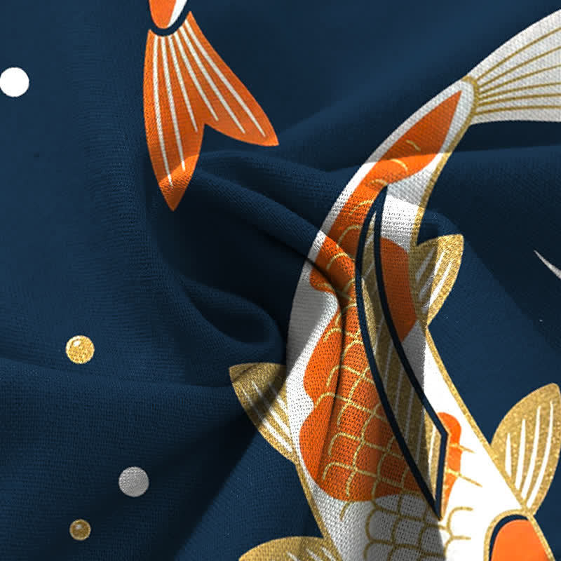 Buddha Stones Cotton Linen Koi Fish Pattern Women's Elastic Waist Wide Leg Pants With Pockets - image 4