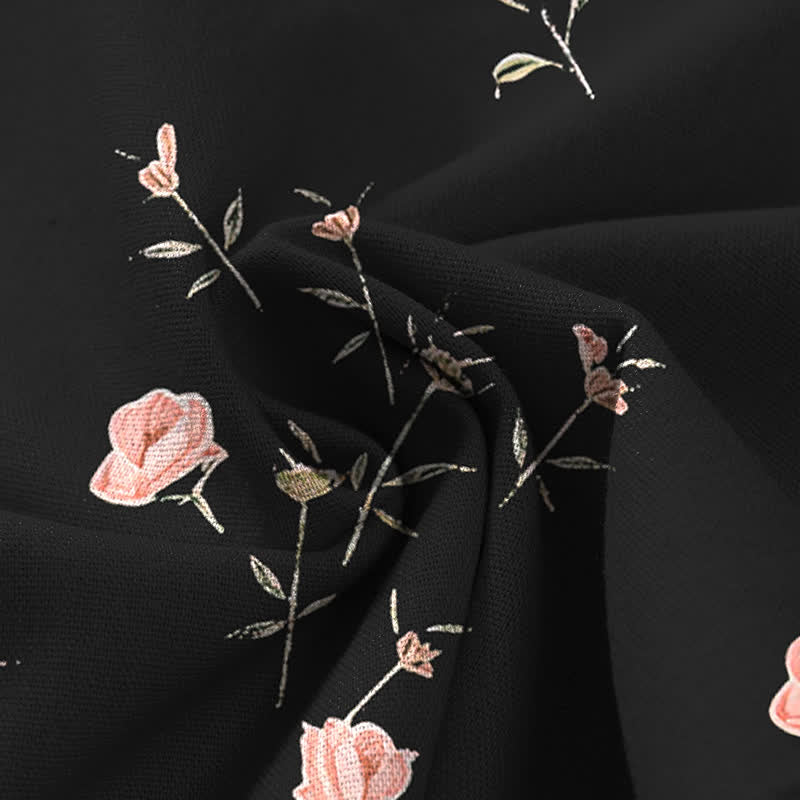 Buddha Stones Cotton Linen Vintage Rose Pattern Women's Elastic Waist Wide Leg Pants With Pockets - image 4