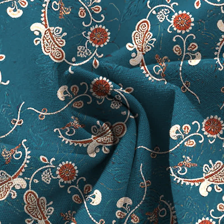 Buddha Stones Cotton Linen Bohemian Floral Pattern Women's Elastic Waist Wide Leg Pants With Pockets - image 4
