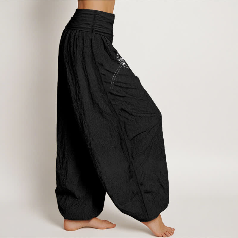 Buddha Stones Pure Cotton Dandelion Seeds Pattern Women's Elastic Waist Harem Pants - image 7