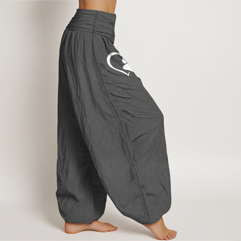 Buddha Stones Pure Cotton Heart Paw Print Pattern Women's Elastic Waist Harem Pants - image 10