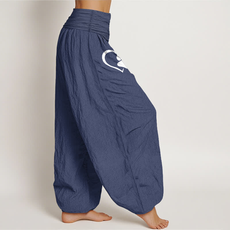 Buddha Stones Pure Cotton Heart Paw Print Pattern Women's Elastic Waist Harem Pants - image 7
