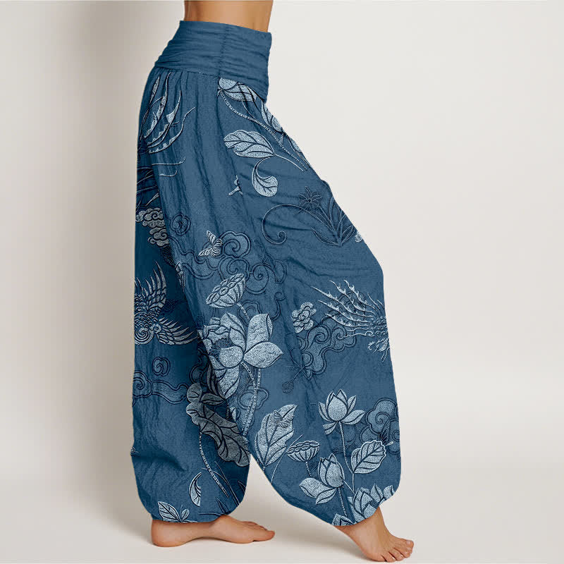 Buddha Stones Cotton Lotus Bird Pattern Women's Elastic Waist Harem Pants - image 7