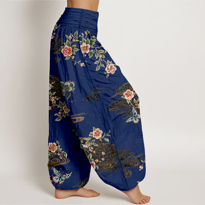 Buddha Stones Pure Cotton Floral Butterfly Pattern Women's Elastic Waist Harem Pants - image 7