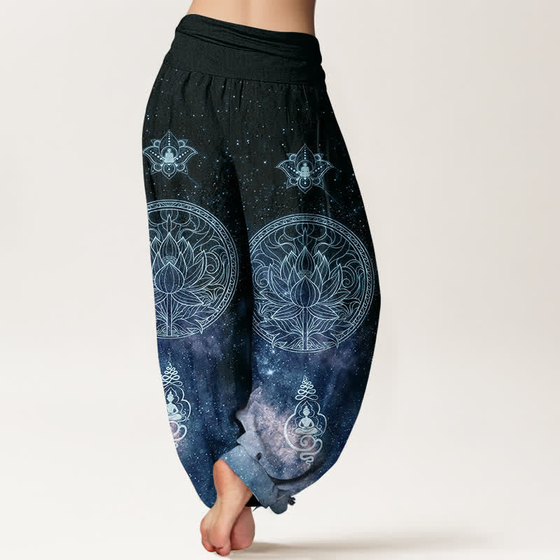 Buddha Stones Cotton Celestial Lotus Mandala Pattern Women's Elastic Waist Harem Pants - image 1
