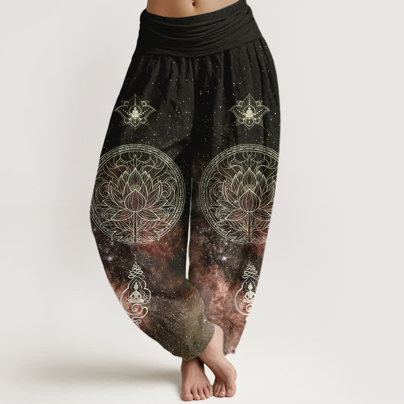 Buddha Stones Cotton Celestial Lotus Mandala Pattern Women's Elastic Waist Harem Pants - SaddleBrown - US16，UK/AU20，EU48 (3XL) - image 8