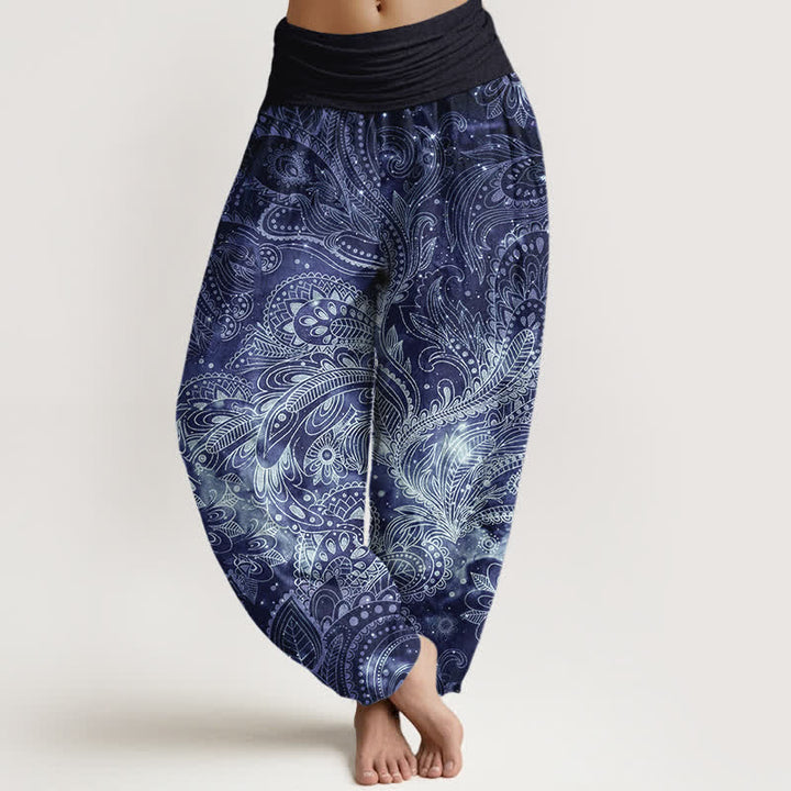 Buddha Stones Pure Cotton Elegant Paisley Pattern Women's Elastic Waist Harem Pants - Navy - US16，UK/AU20，EU48 (3XL) - image 0