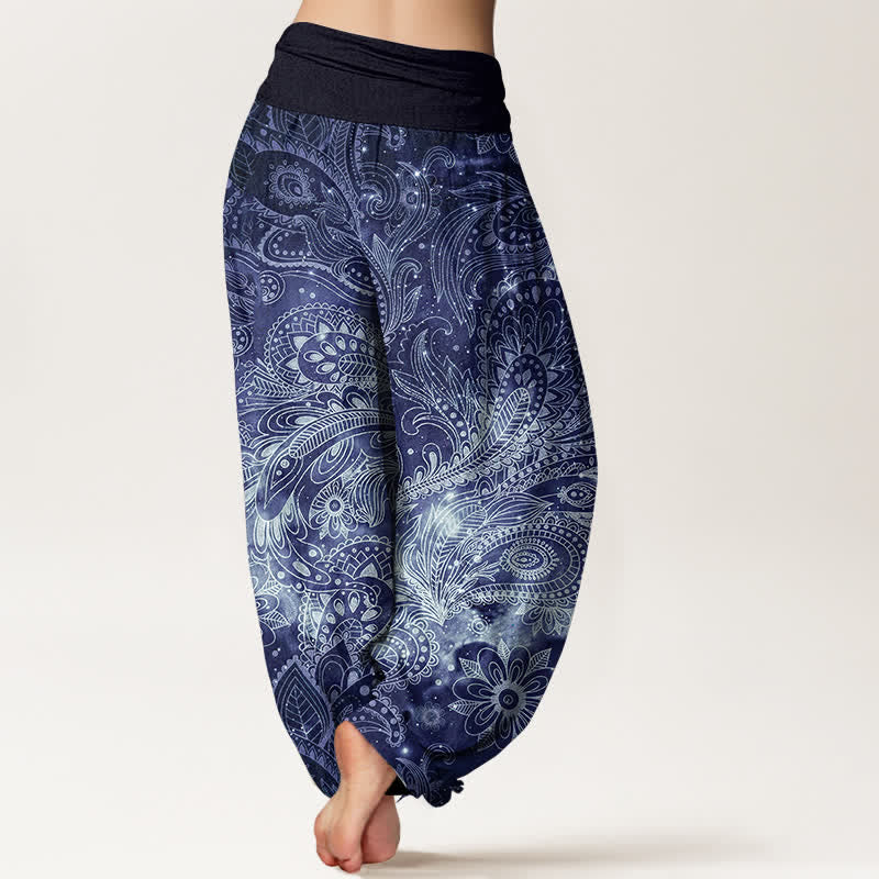 Buddha Stones Pure Cotton Elegant Paisley Pattern Women's Elastic Waist Harem Pants - image 1