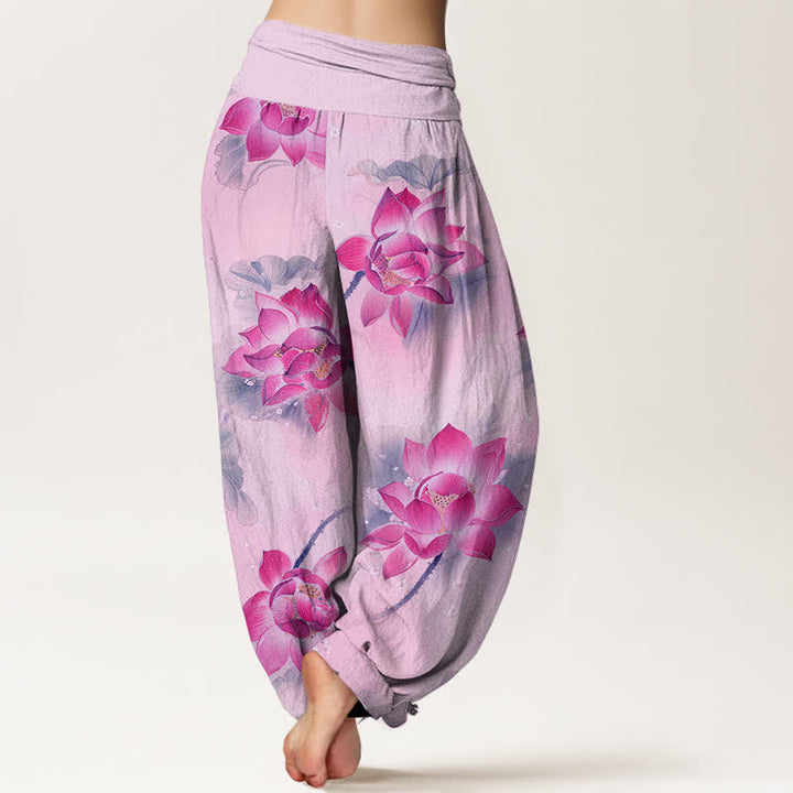 Buddha Stones Cotton Lotus Bloom Pattern Women's Elastic Waist Harem Pants - image 6