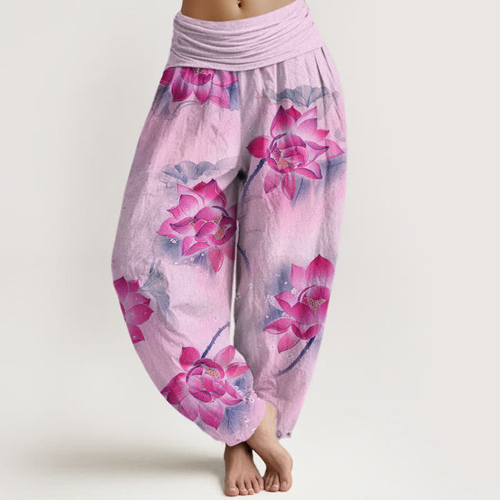 Buddha Stones Cotton Lotus Bloom Pattern Women's Elastic Waist Harem Pants - Plum - US16，UK/AU20，EU48 (3XL) - image 5