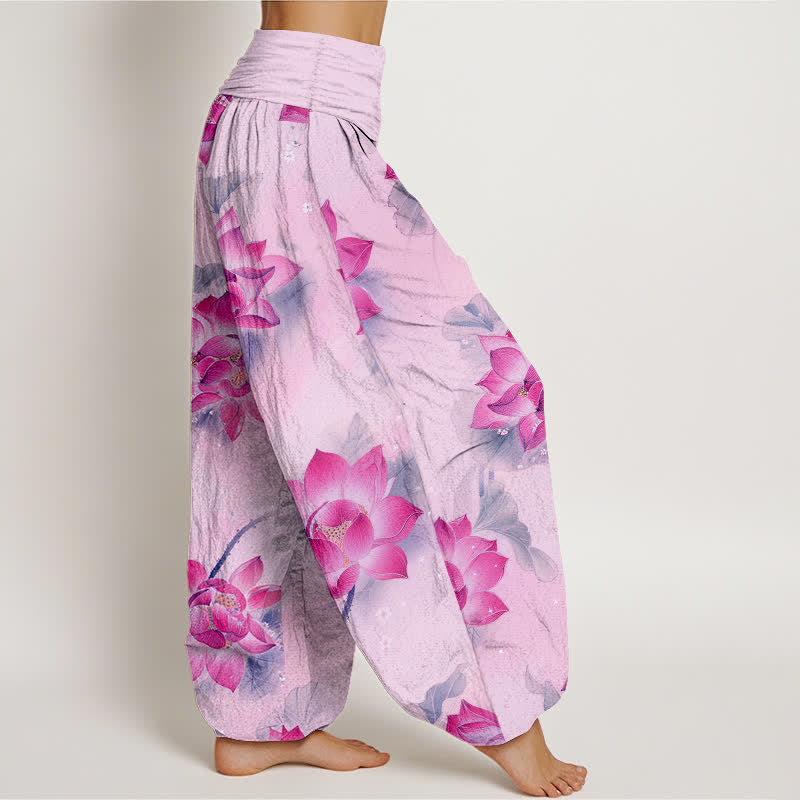 Buddha Stones Cotton Lotus Bloom Pattern Women's Elastic Waist Harem Pants - image 7