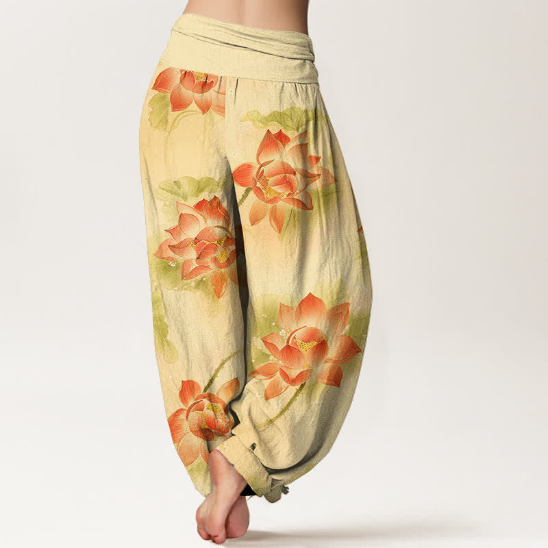 Buddha Stones Cotton Lotus Bloom Pattern Women's Elastic Waist Harem Pants - image 9