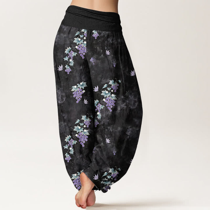 Buddha Stones Cotton Vintage Grape Vine Pattern Women's Elastic Waist Harem Pants - image 1