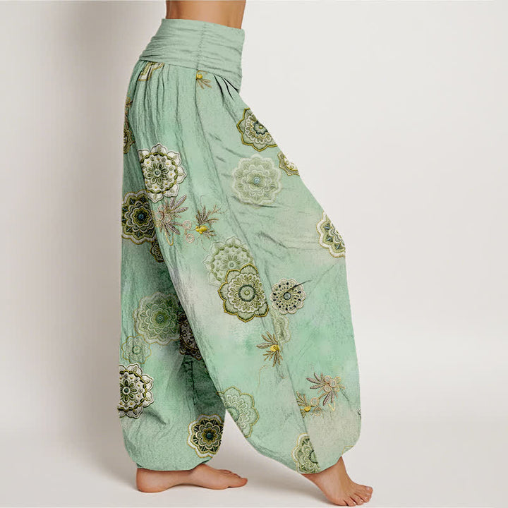 Buddha Stones Pure Cotton Mandala Floral Leaves Pattern Women's Elastic Waist Harem Pants - image 2