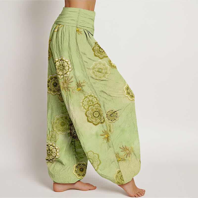 Buddha Stones Pure Cotton Mandala Floral Leaves Pattern Women's Elastic Waist Harem Pants - image 7