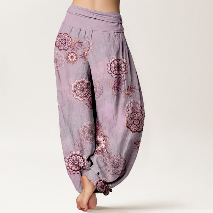 Buddha Stones Pure Cotton Mandala Floral Leaves Pattern Women's Elastic Waist Harem Pants - image 9