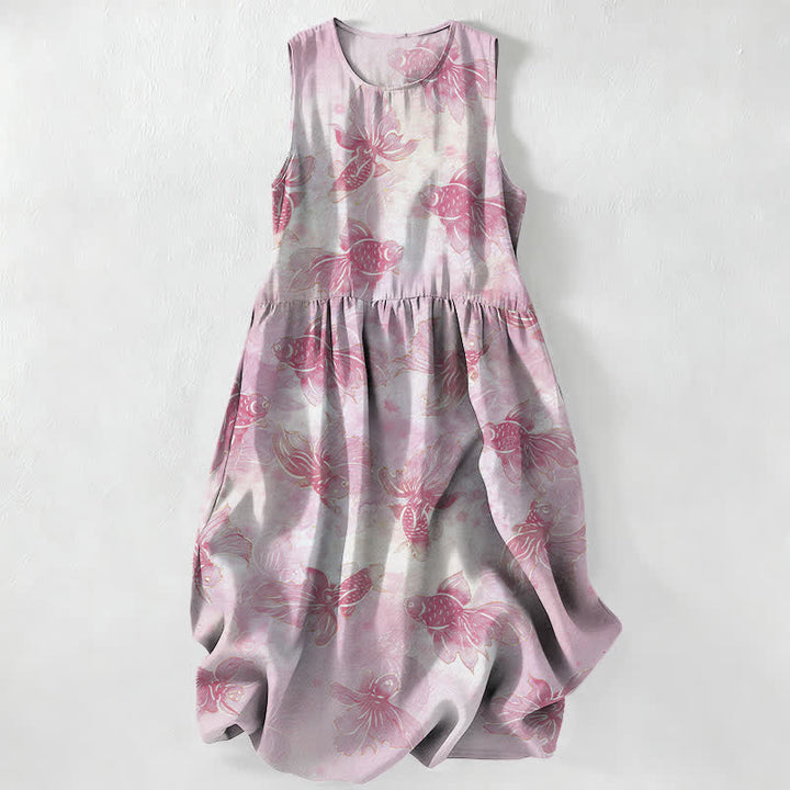 Buddha Stones Summer Casual Goldfish Koi Fish Pattern Women's Summer Sleeveless Midi Dress With Pockets - LavenderBlush - US16，UK/AU20，EU48 (3XL) - image 5
