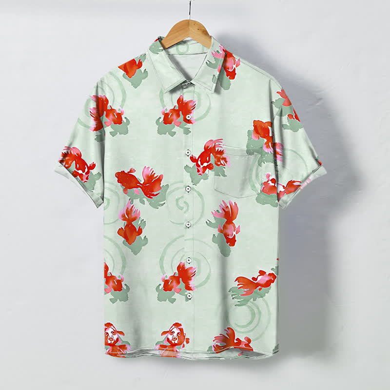 Buddha Stones Red Koi Fish Ripple Pattern Buttons Wrinkle-resistant Men's Short Sleeve Shirt - MintCream - US/UK/AU48，EU58 (4XL) - image 3