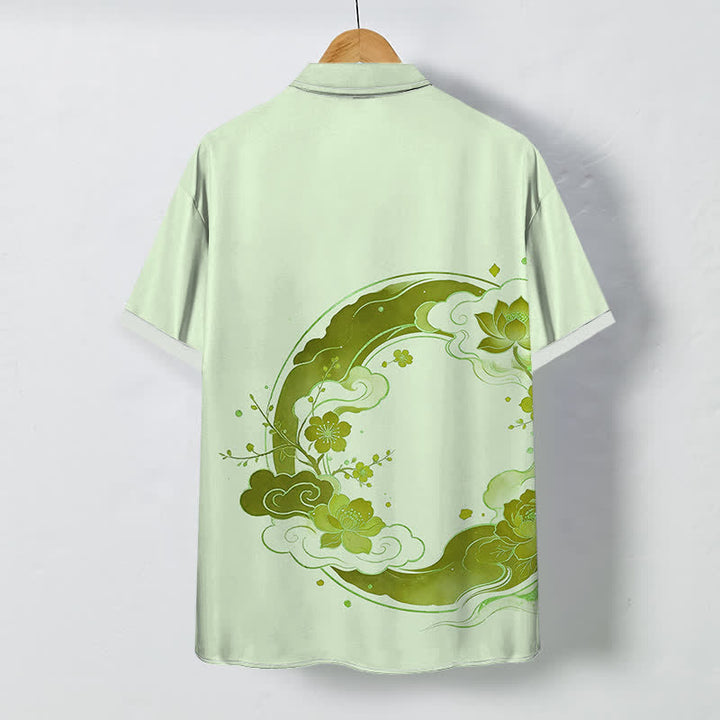 Buddha Stones Oriental Floral Lotus Peach Blossoms Cloud Pattern Buttons Breathable Men's Short Sleeve Shirt - image 7