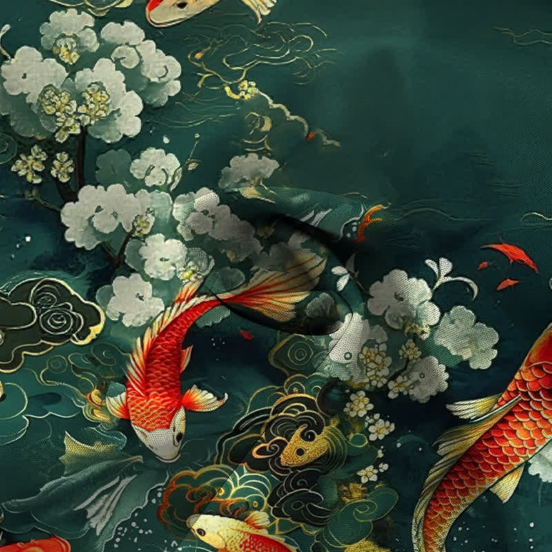 Buddha Stones Red Koi Fish Cloud Wave White Floral Pattern Buttons Wrinkle-resistant Men's Short Sleeve Shirt - image 2