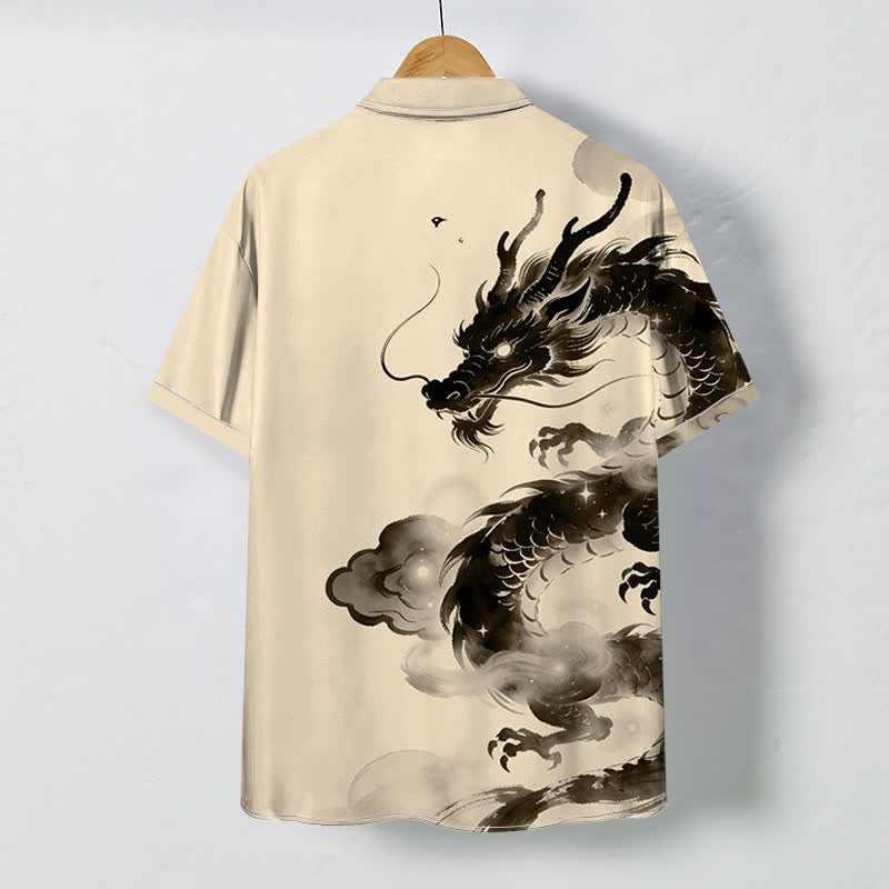 Buddha Stones Ink Dragon Cloud Pattern Buttons Wrinkle-resistant Men's Short Sleeve Shirt - image 4