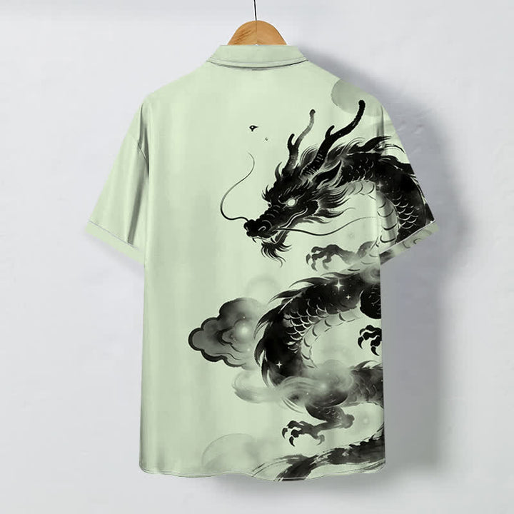 Buddha Stones Ink Dragon Cloud Pattern Buttons Wrinkle-resistant Men's Short Sleeve Shirt - image 7