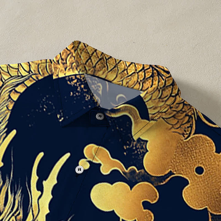 Buddha Stones Golden Dragon Cloud Pattern Buttons Wrinkle-resistant Men's Short Sleeve Shirt - image 2