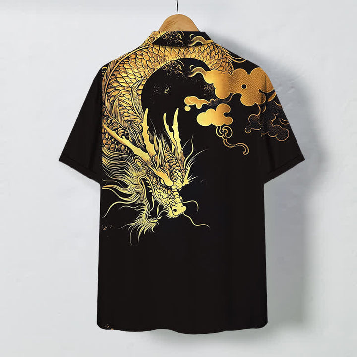 Buddha Stones Golden Dragon Cloud Pattern Buttons Wrinkle-resistant Men's Short Sleeve Shirt - image 6