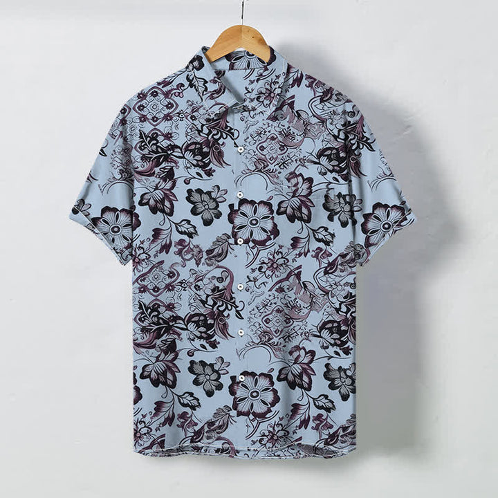 Buddha Stones Tropical Floral Leaf Pattern Buttons Wrinkle-resistant Men's Short Sleeve Shirt - LightBlue - US/UK/AU48，EU58 (4XL) - image 3