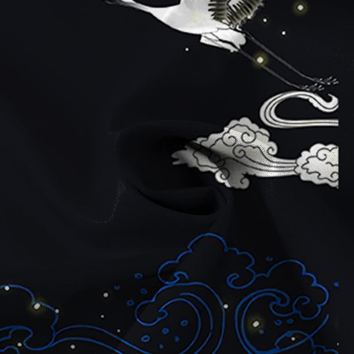 Buddha Stones Flying Crane Cloudwave Pattern Buttons Wrinkle-resistant Men's Short Sleeve Shirt - image 4