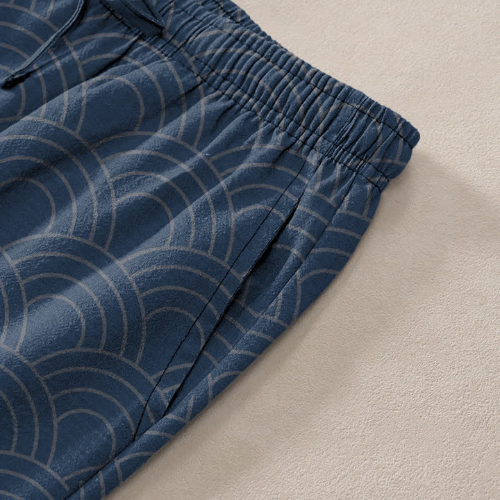 Buddha Stones Cotton Koi Fish Wave Pattern Men's Tapered Pants With Pockets - image 2
