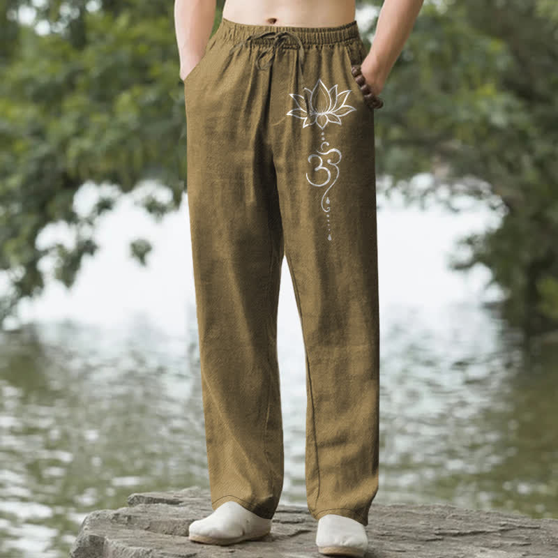 Buddha Stones Cotton Lotus Om Pattern Men's Tapered Pants With Pockets - DarkGoldenrod - US/UK/AU50，EU60 (5XL) - image 6