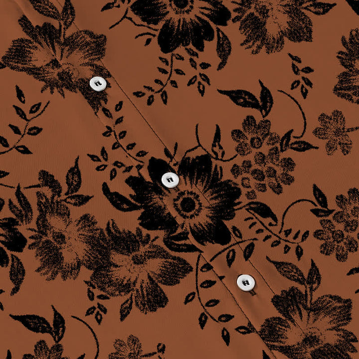 Buddha Stones Black Floral Pattern Buttons Wrinkle-resistant Men's Short Sleeve Shirt - image 3