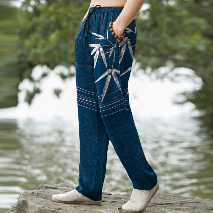Buddha Stones Cotton Bamboo Leaf Pattern Men's Tapered Pants With Pockets - image 5