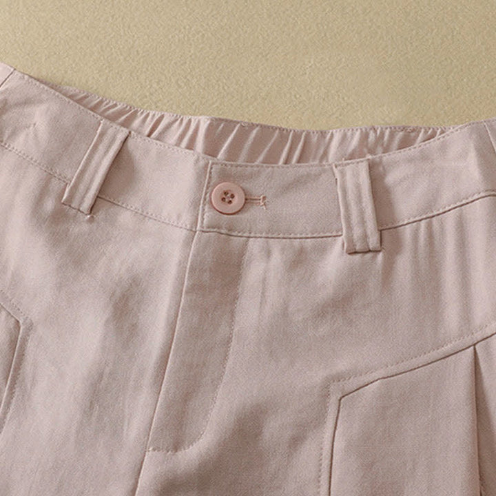 Buddha Stones Spring Summer Minimalist Elegant Button Zipper Design Solid Cotton Long Pants Women's Straight Leg Pants With Pocket - image 5