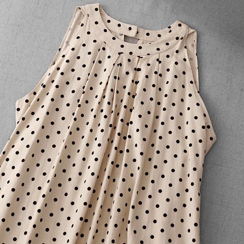 Buddha Stones Summer Vintage Polka Dot Women's Summer Sleeveless Dress - image 2