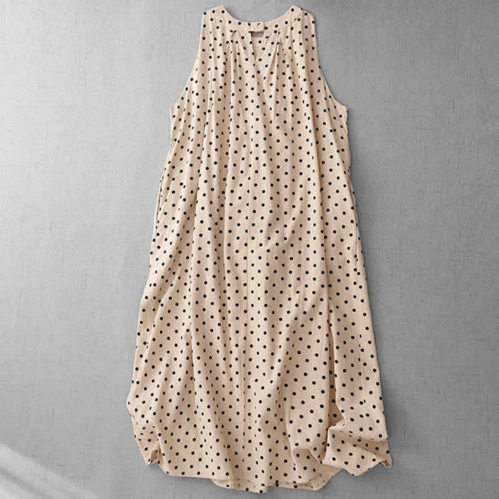 Buddha Stones Summer Vintage Polka Dot Women's Summer Sleeveless Dress - image 1