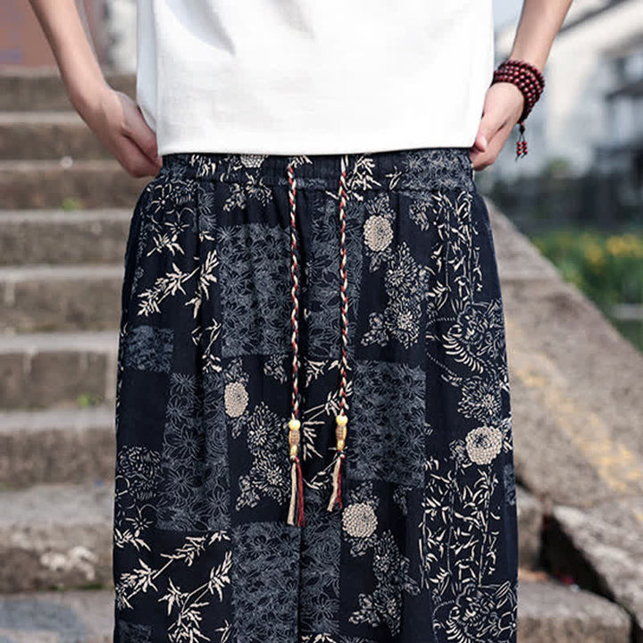 Buddha Stones Summer Boho Casual Drawstring Elephant Tree Print Cropped Pants Men's Harem Pants With Pockets - image 16