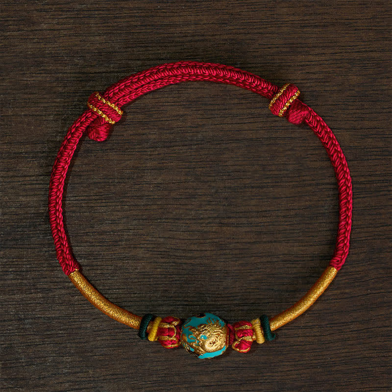 Buddha Stones Copper Dragon Bead Red String Strength Braided Bracelet - Red String (Wrist Circumference: 15–20 cm) - Blue Dragon Bead - image 17