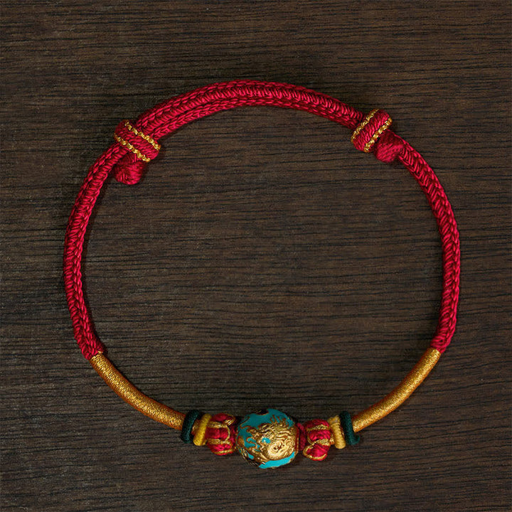Buddha Stones Copper Dragon Bead Red String Strength Braided Bracelet - Red String (Wrist Circumference: 15–20 cm) - Blue Dragon Bead - image 17