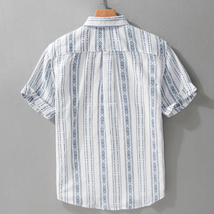 Buddha Stones Summer Casual Classic Button-Up Striped Men's Short Sleeve Shirts With Patch Pocket - image 1