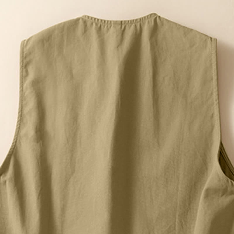 Buddha Stones Summer Casual Minimalist Button-Up Solid Women's Sleeveless Shirts Tank Top With Pocket - image 9