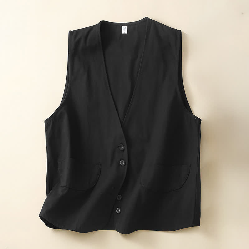 Buddha Stones Summer Casual Minimalist Button-Up Solid Women's Sleeveless Shirts Tank Top With Pocket - Black - US14, UK/AU18, EU46 (2XL) - image 23